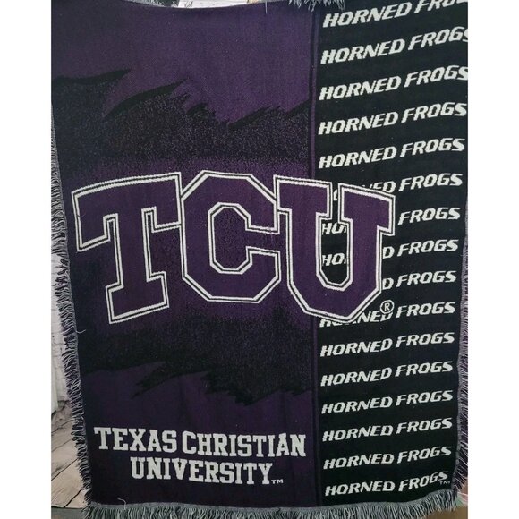 TCU Texas Christian University Purple Black Horned Frogs Throw Blanket 54x41" - Picture 1 of 9